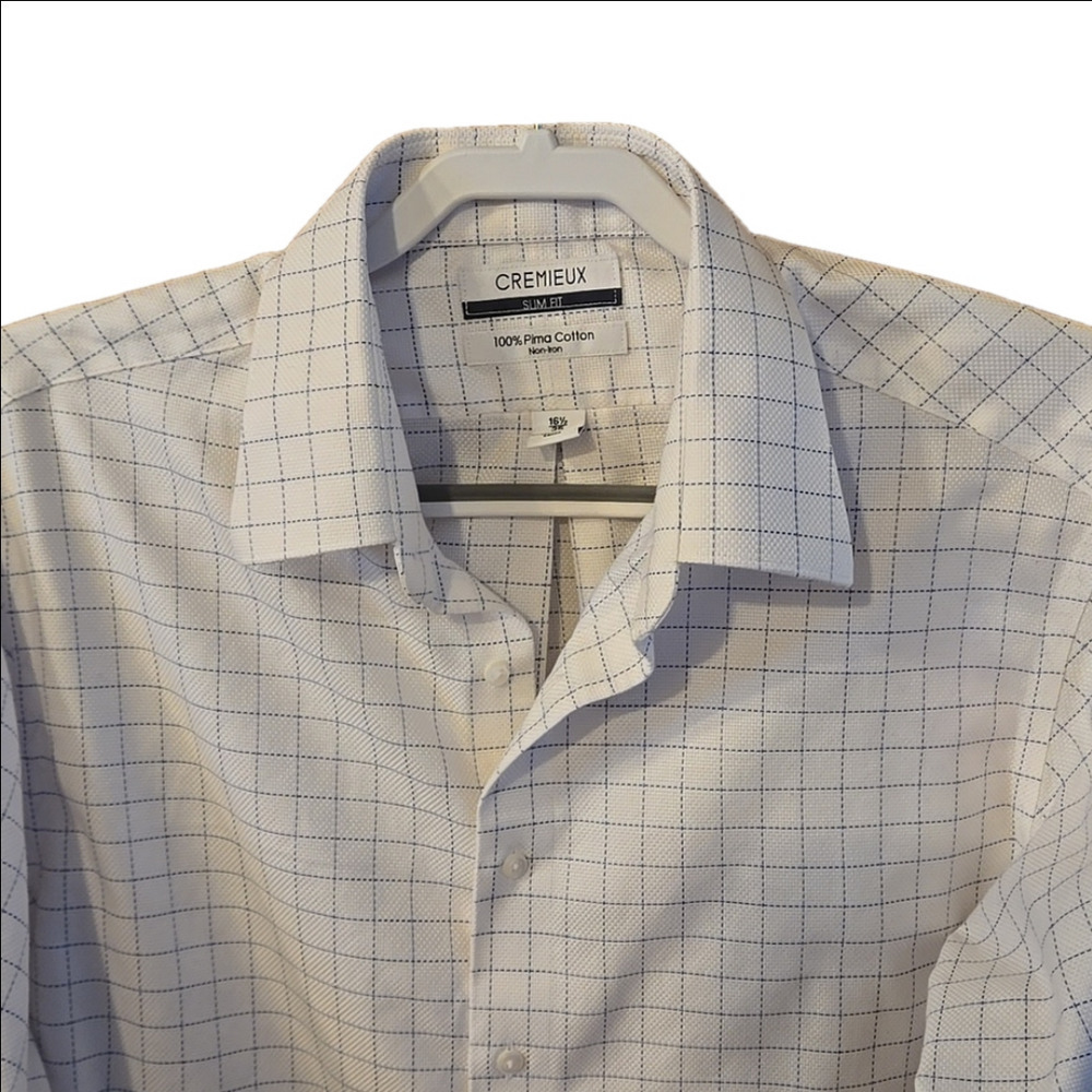 Cremieux Slim Fit Non-Iron Spread Collar Windowpane Dress Shirt size 16.5 (35) - Picture 2 of 13